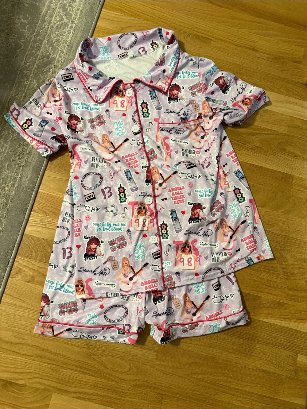 Women’s Taylor Swift Swiftie PJ set. Cozy microfiber short sleeve and shorts PJs